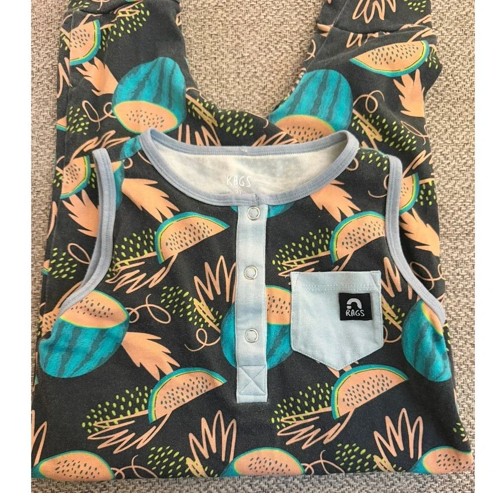 RAGS Unisex Kids‎ 2T Watermelon Print Tank Henley Capri Bamboo Romper